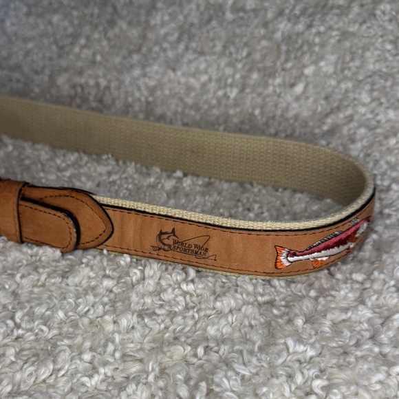 World Wide Sportsman Redfish Embroidery Full Grain Leather Belt for Men - Picture 1 of 11